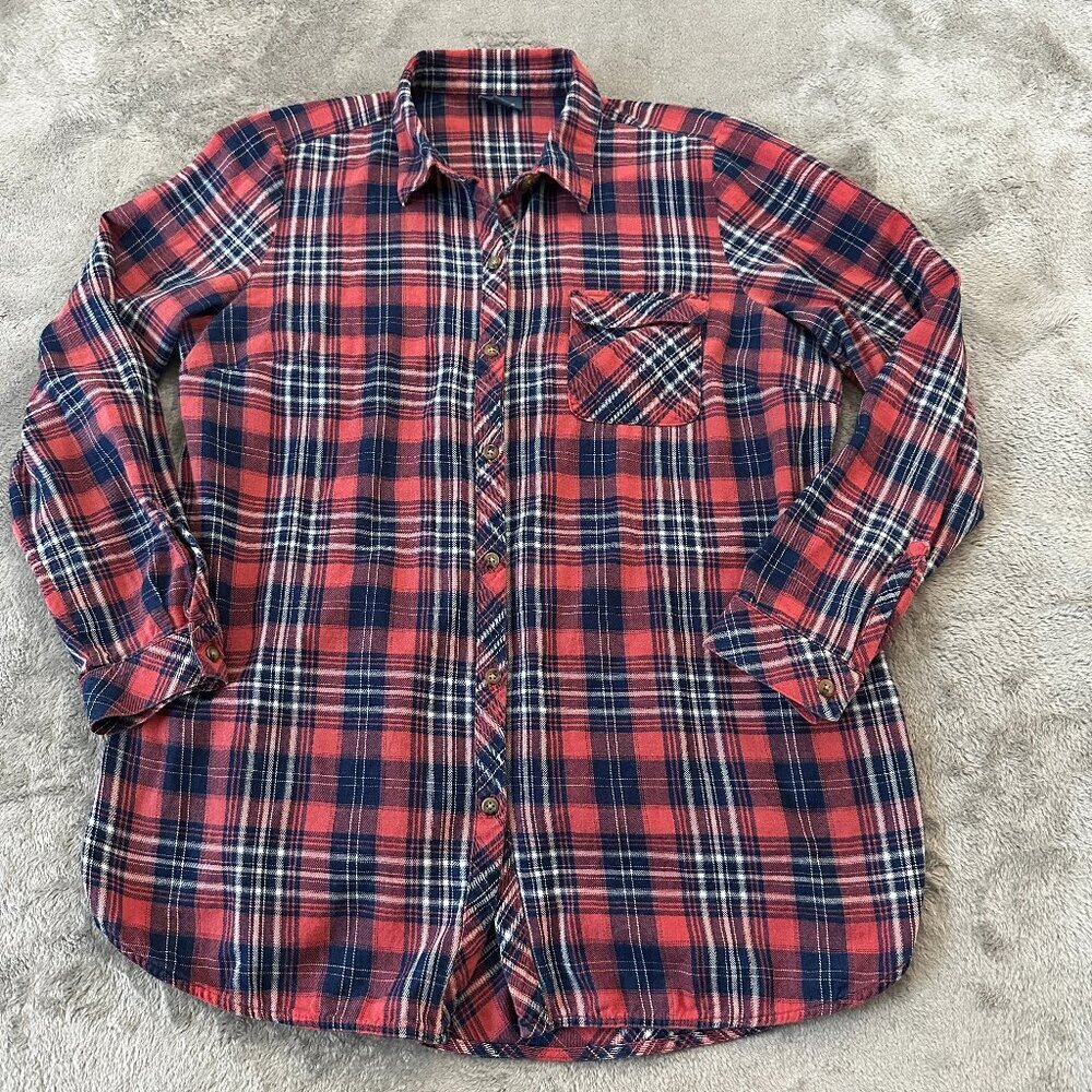 J. Jill Blue Plaid Oversized 100% Cotton Long Sleeve Shirt MEDIUM